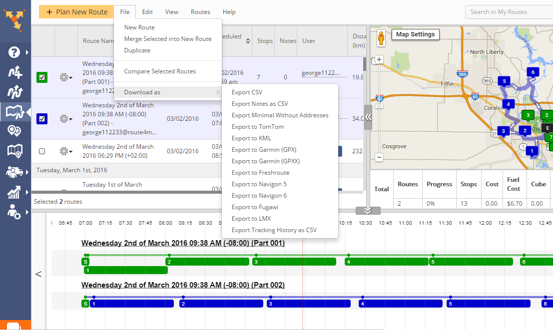 GPS file format selection with Route4Me