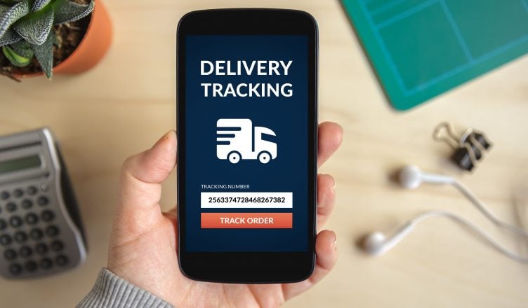 customer using delivery tracking mobile app to monitor package delivery status