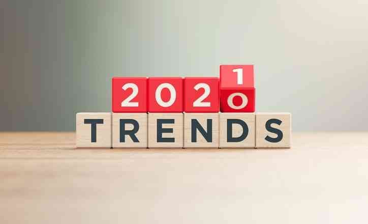 "2020" and "2021" Last-Mile delivery trendsTrends written red wood blocks sitting on a wood surface in front of a defocused background. Horizontal composition with copy space.
