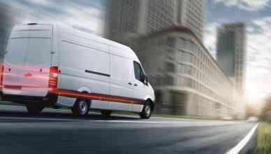 Delivery van taking the fastest route to work to deliver in a city