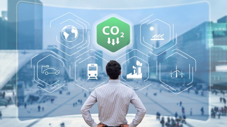 Reduce Carbon Dioxide Emissions to Limit Global Warming and Climate Change. Commitment to Paris Agreement to Lower CO2 levels with Sustainable Development as Renewable Energy and Electric Vehicles