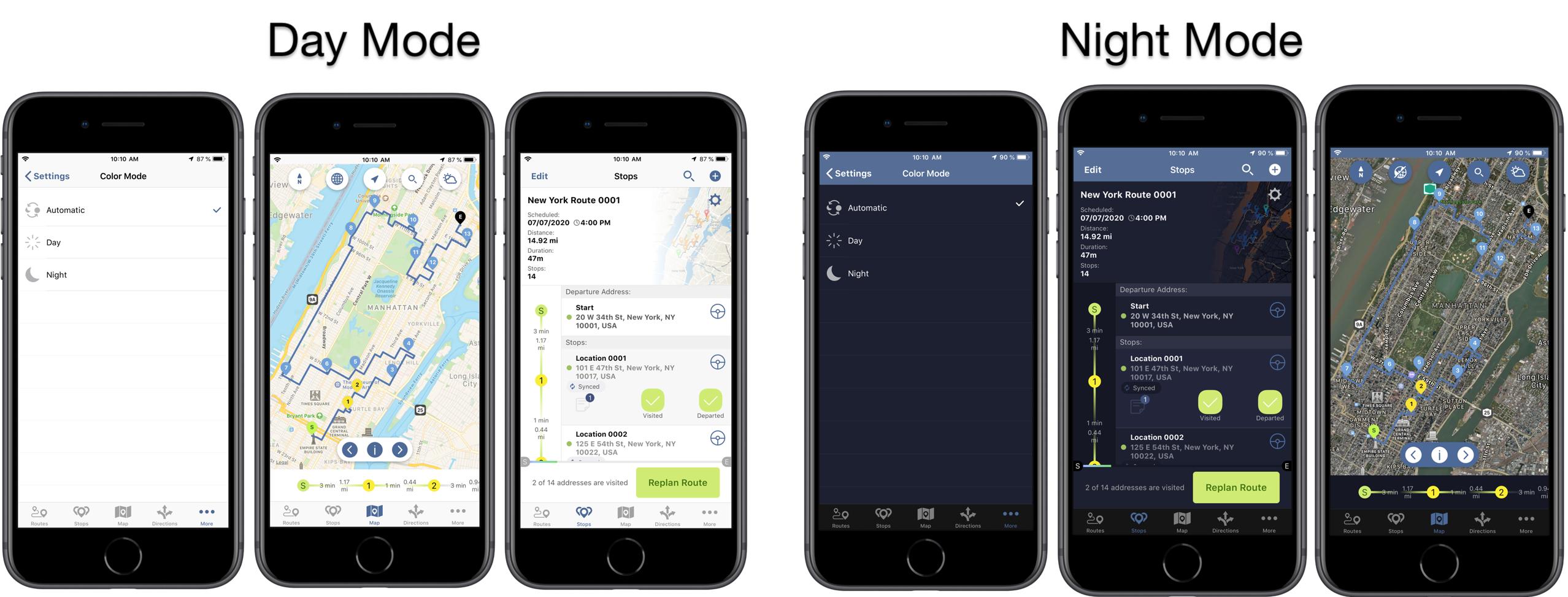 Dark Mode on iOS Route4Me Route Planner