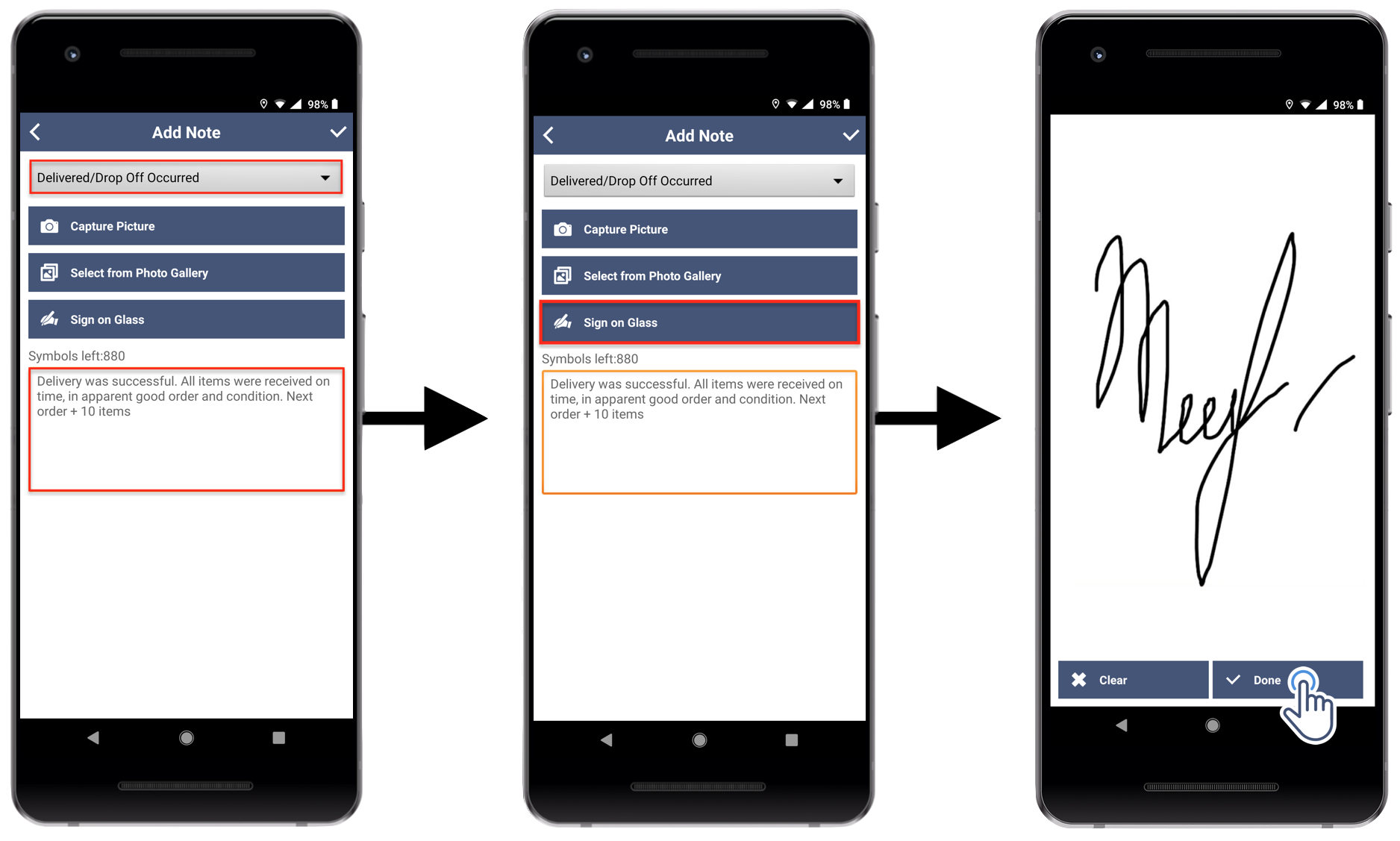 Capture electronic signature on Route4Me Android app