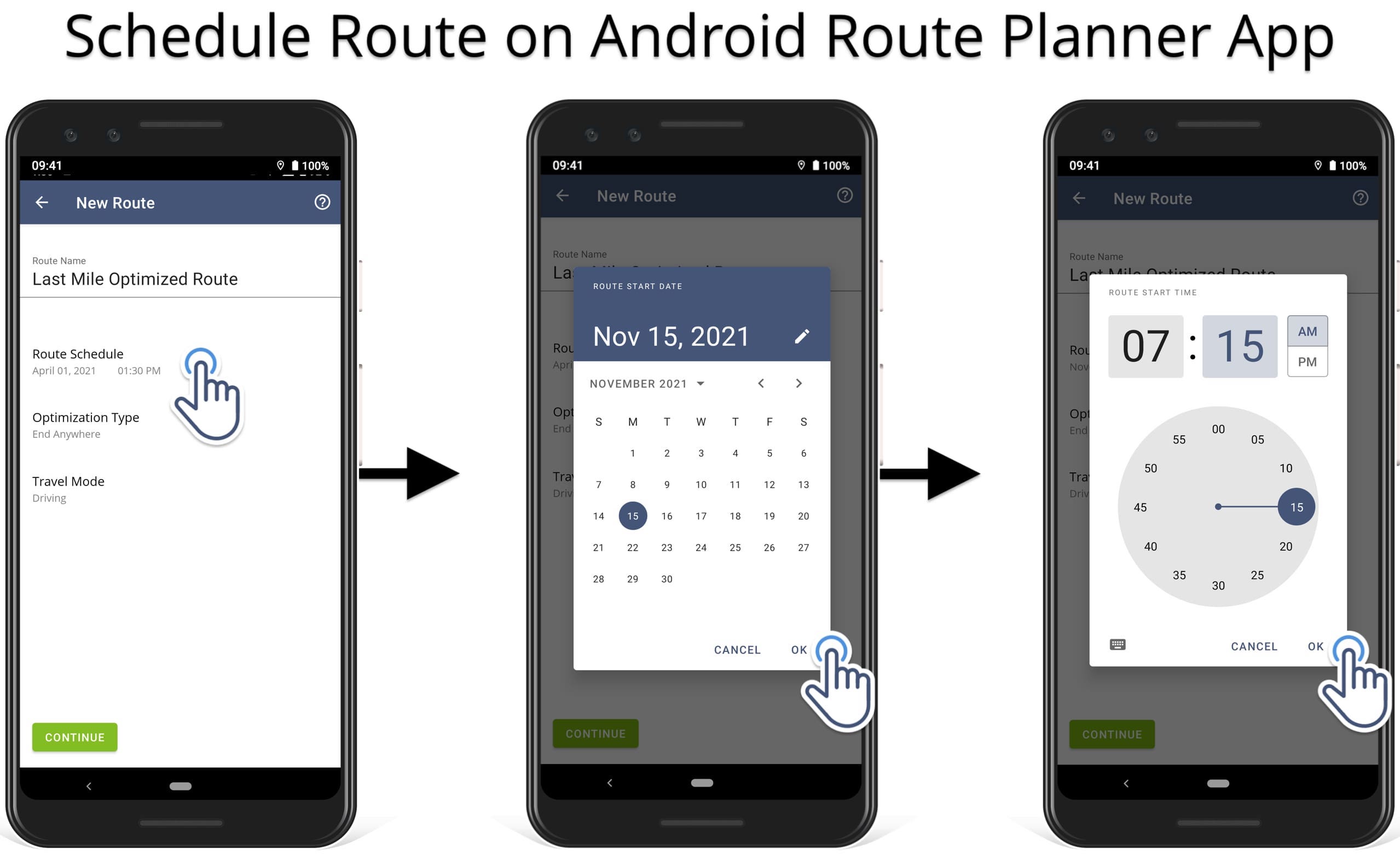 Schedule route on the Route4Me Android route planner app