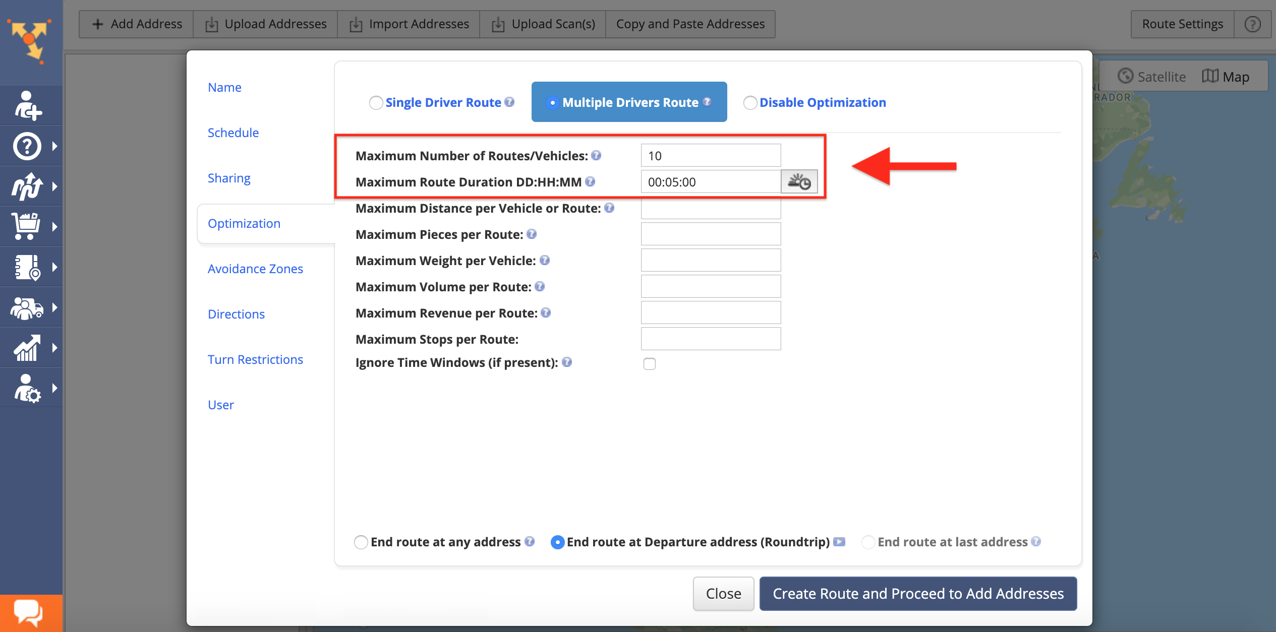 Set route duration in Route4Me route planner