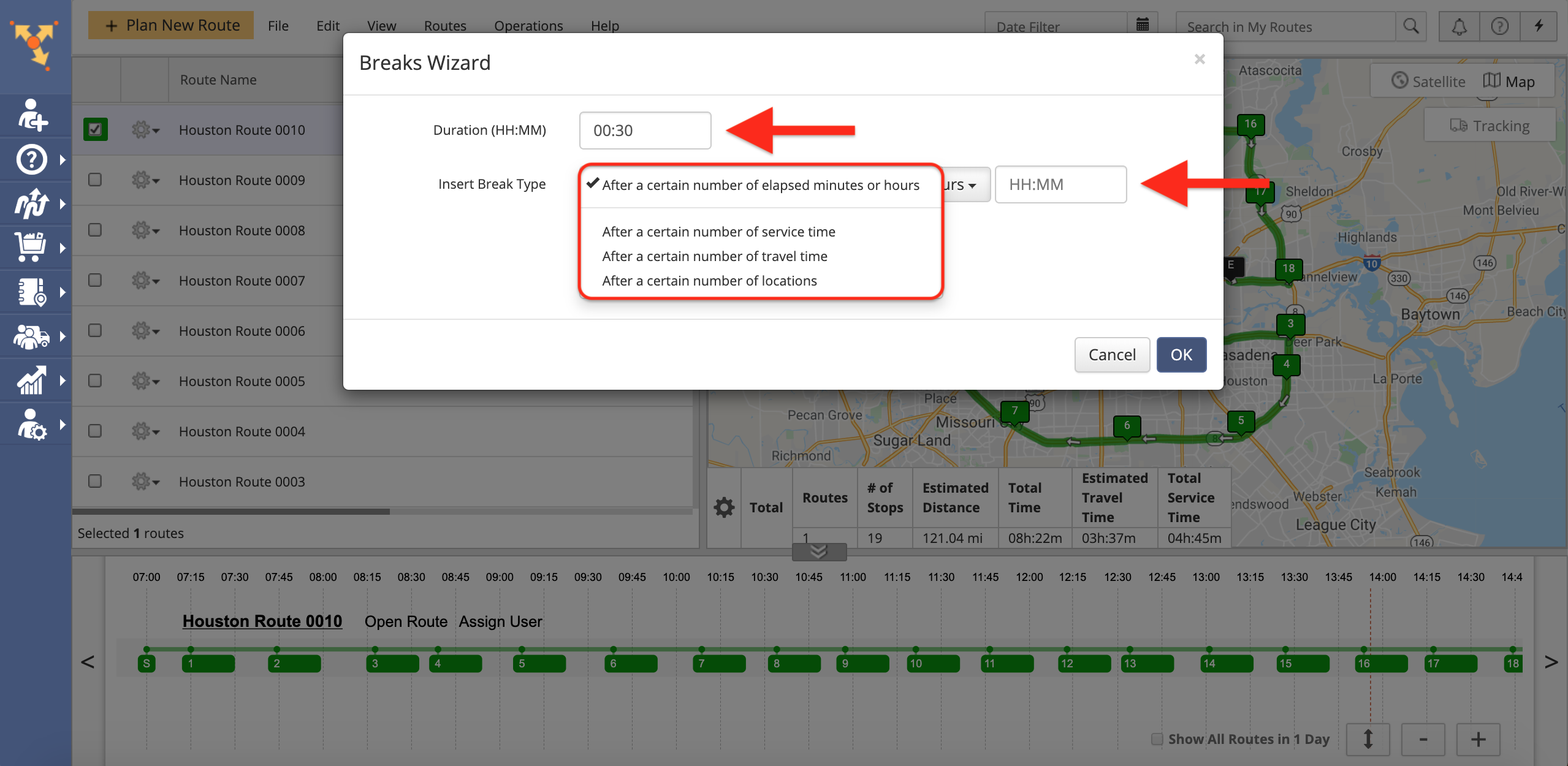 Driver breaks in Route4Me route optimization software