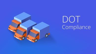 Custom Image - DOT Compliance with trucks on blue background and DOT compliance written