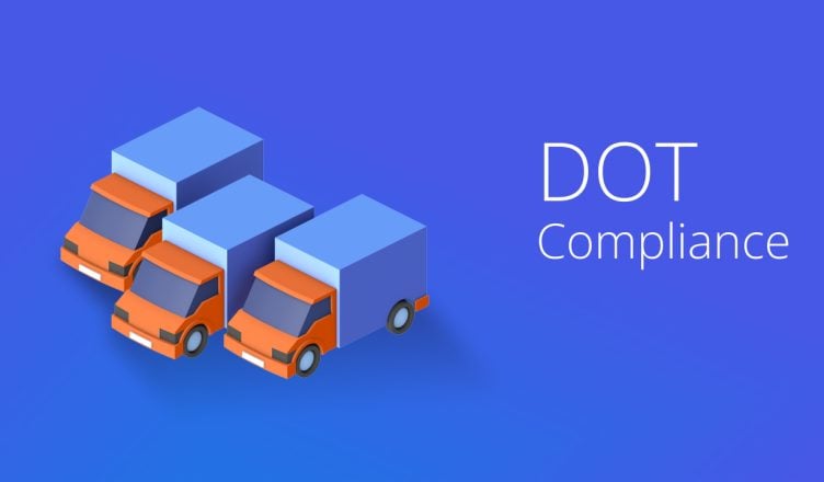 Image with trucks on blue background and DOT compliance written