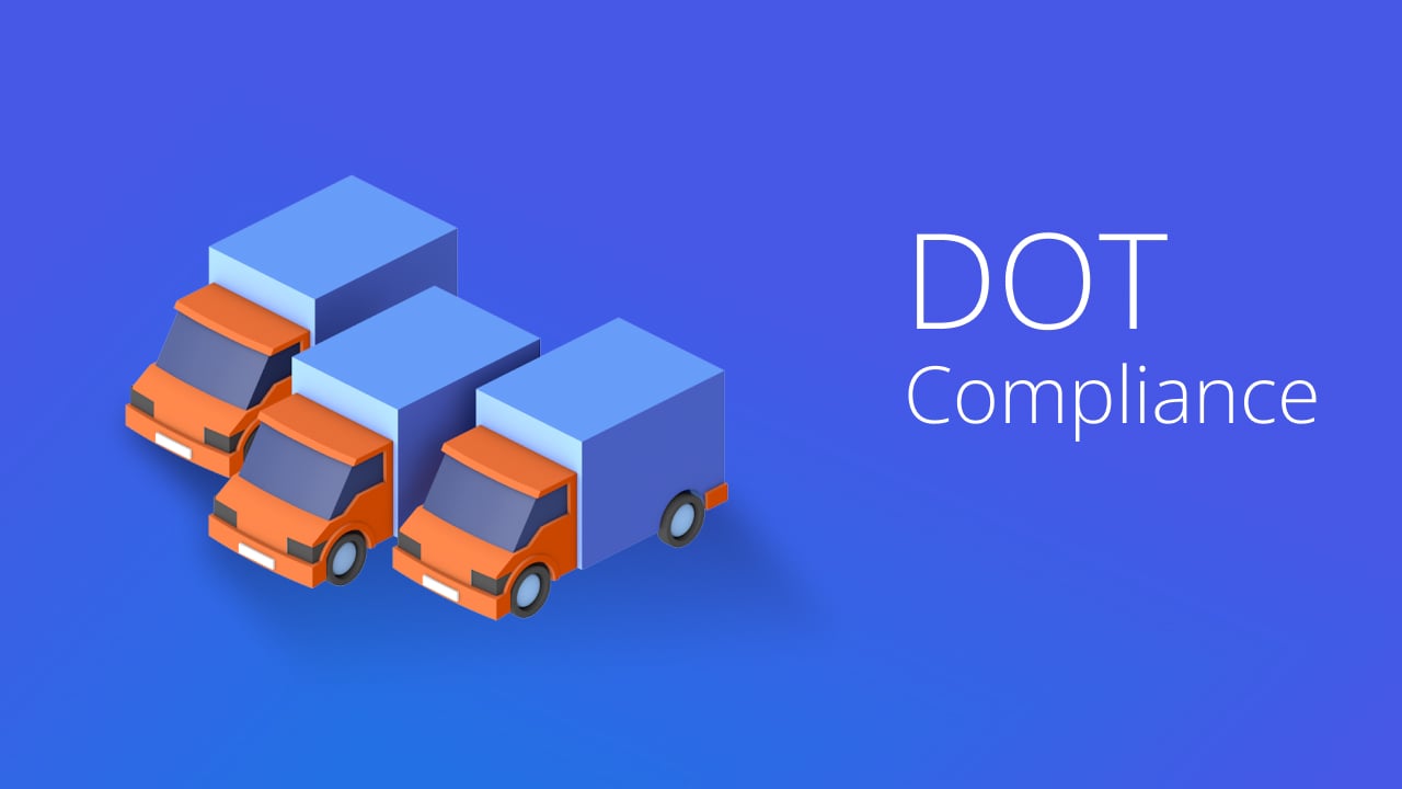 Image with trucks on blue background and DOT compliance written