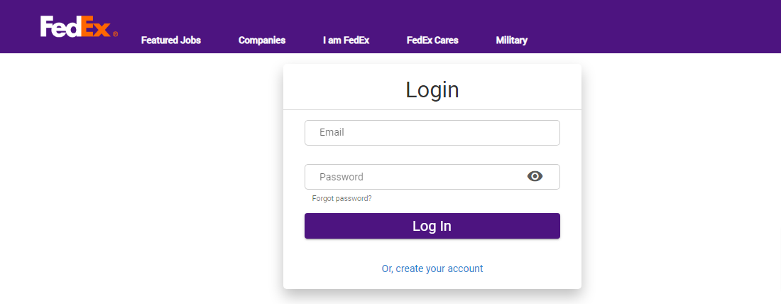 Asking for registration and log in on FedEx career website