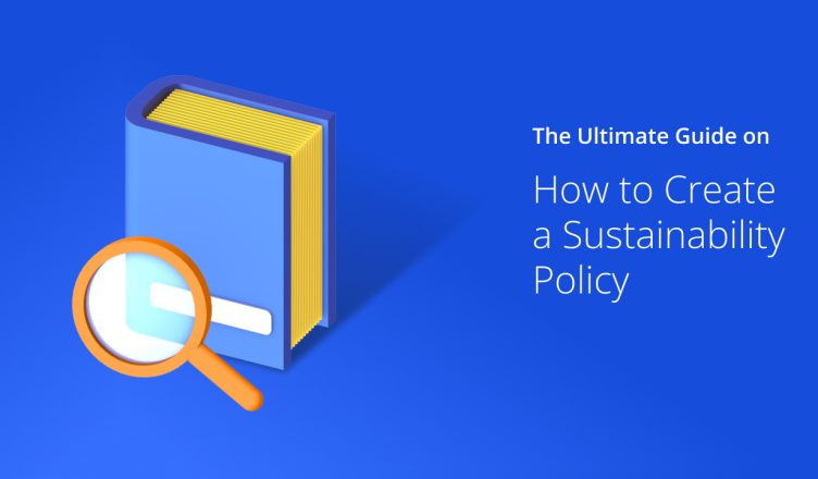 Custom image with sustainability policy written on blue background