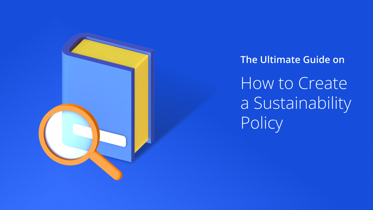 Custom image with sustainability policy written on blue background
