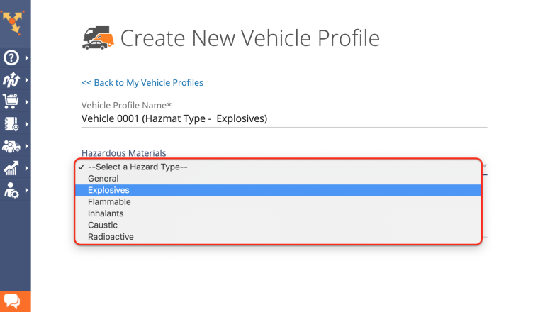 how to create vehicle profiles for hazmat route planning in Route4Me