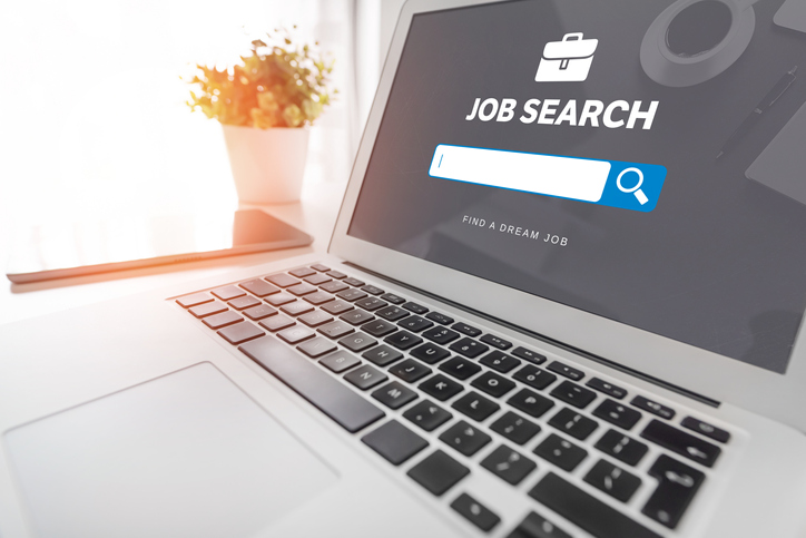 Find a dream job concept. Job search application on laptop