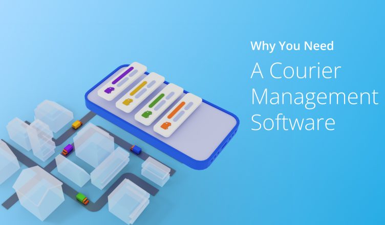 Courier management software written in a custom image with blue background
