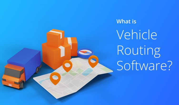 Vehicle routing software written with a custom image on a blue background