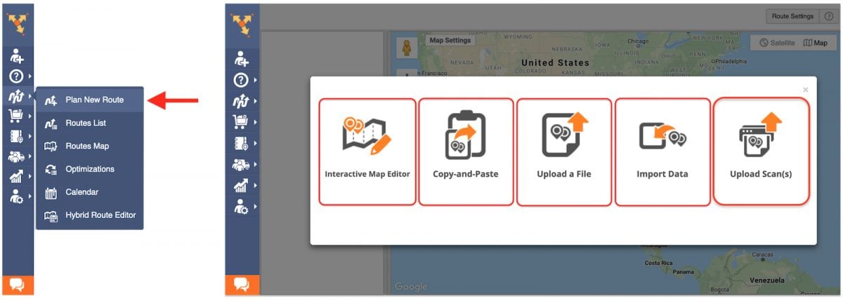 five step to create a delivery route on Route4Me