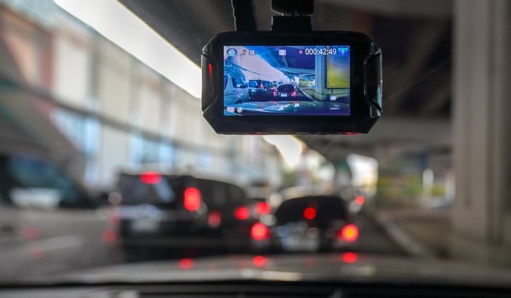 Dash Camera or car video recorder in vehicle on the way