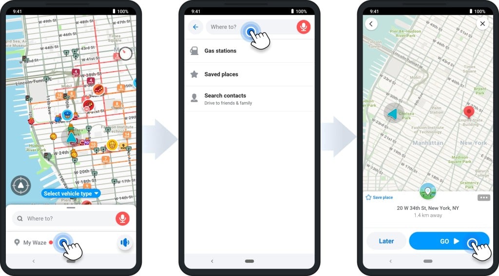 Select 'Where to?' to add a navigation address in the Waze Navigation App - Route4Me Route Planning Advice