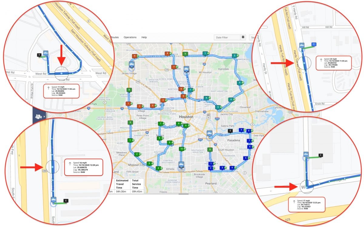 The image depicts how to track field service reps on a digital map