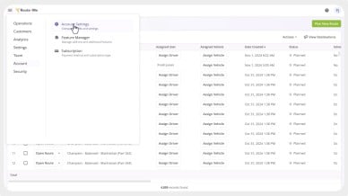 Route4Me Menu with Account Settings so you can set up your account details and preferences right inside the last mile transportation software.