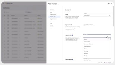 UI illustrating setting up your fleet on the Route4Me Last Mile Transportation Platform