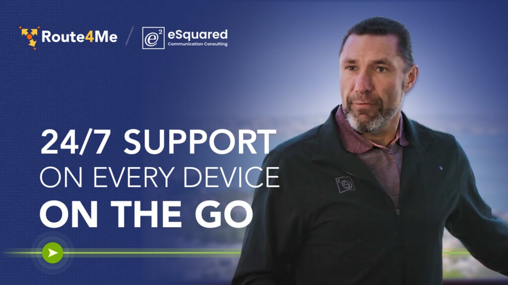 Johan van Mierlo of eSquared discusses Route4Me's 24/7 mobile device support, with cityscape and water in the background