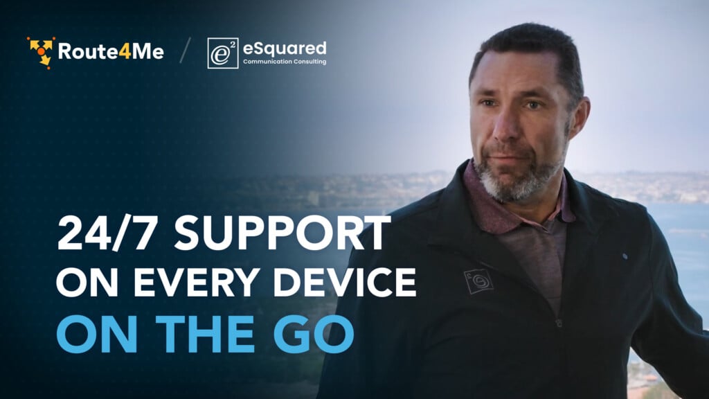 Johan van Mierlo of eSquared discusses Route4Me's 24/7 mobile device support, with cityscape and water in the background