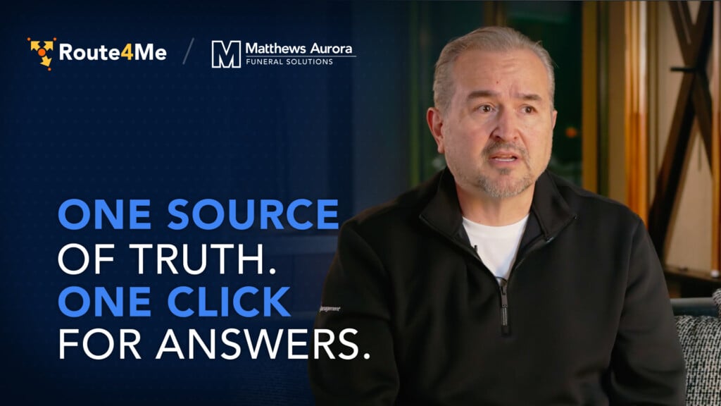 Frank Del Campo of Matthews International in a testimonial thumbnail titled "One Source of Truth. One Click for Answers."