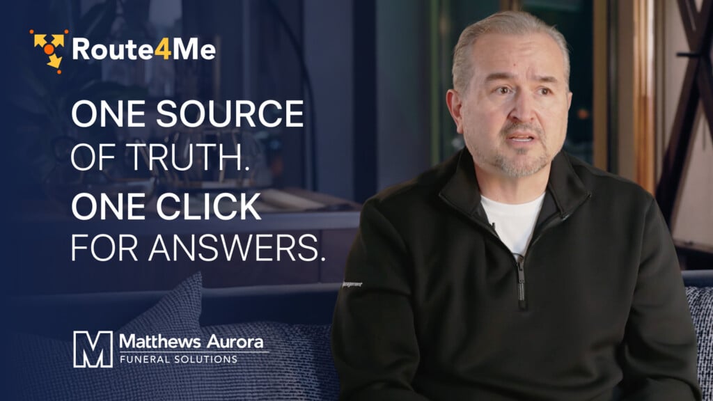 Frank Del Campo of Matthews International in a testimonial thumbnail titled "One Source of Truth. One Click for Answers."