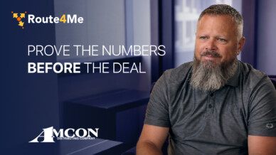 Tim Roorda of AMCON beside a Route4Me title: "Prove The Numbers Before The Deal."