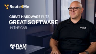 Kyle Lonzak of RAM beside a Route4Me/RAM title: "Great Hardware Puts Great Software In The Cab."
