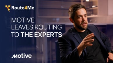 Chris LaBarge of Motive beside a Route4Me/Motive title: "Motive Leaves Routing To The Experts."