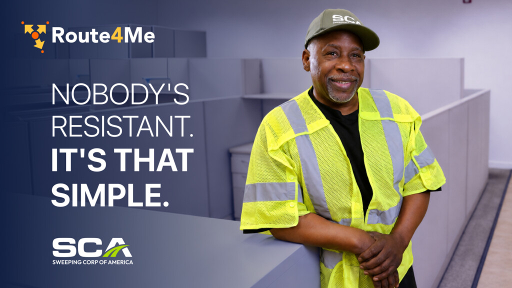 SCA driver Wayman Howell under a Route4Me and SCA co-brand card reading "Nobody's resistant. It's that simple."