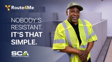 SCA driver Wayman Howell under a Route4Me and SCA co-brand card reading "Nobody's resistant. It's that simple."