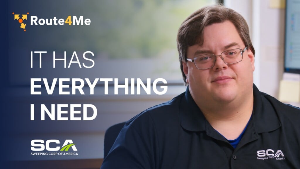 Bill Mosher of SCA beside a Route4Me title card reading It Has Everything I Need.